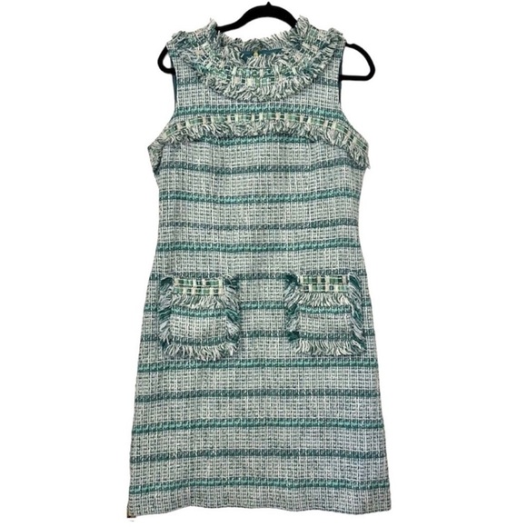 TORY BURCH Curtis Tweed Fringe Dress sz 12 Large - Picture 4 of 14